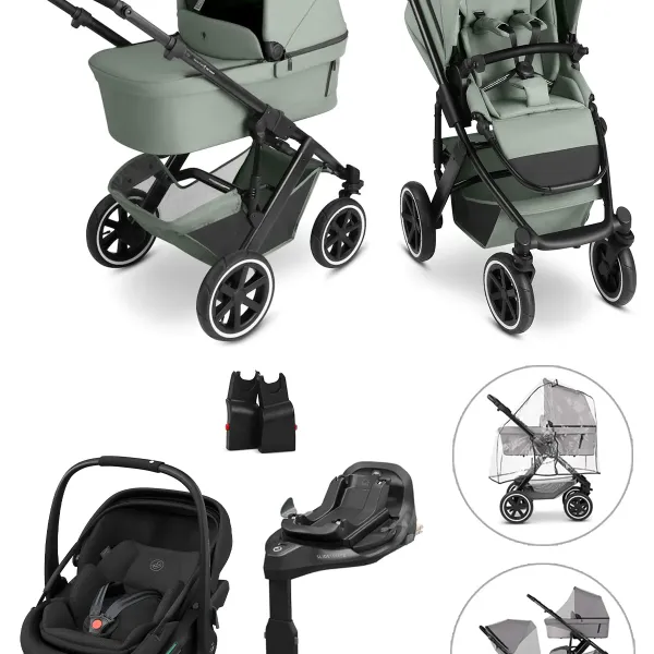 ABC Design Salsa 5 Air 4-in-1-Komplettset Kinderwagen mit. Maxi-Cosi Coral Slide Pro, Familyfix Slide Pro und Zubehör in Pine – Ansicht 1