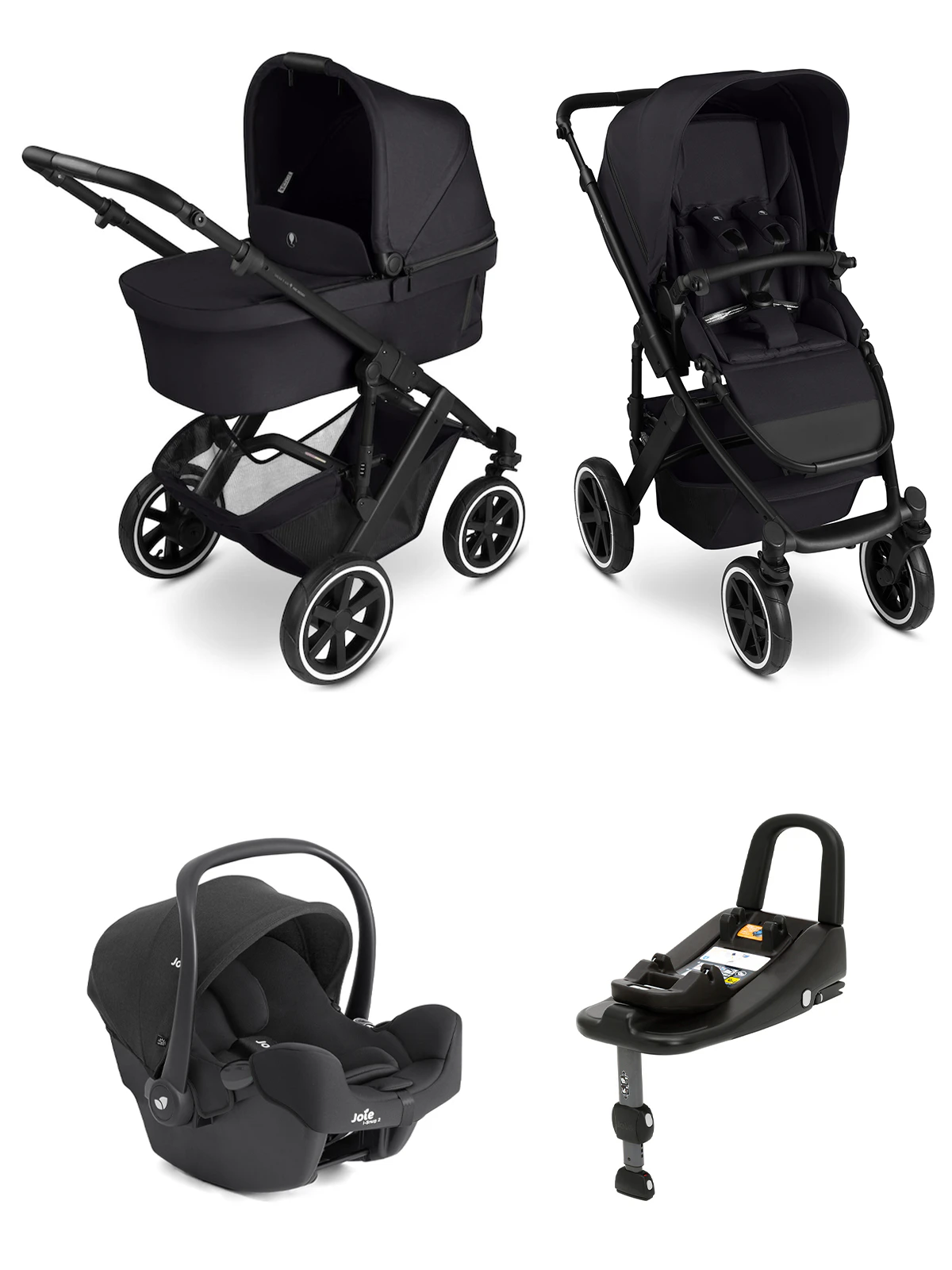 ABC Design Salsa 5 Air 4-in-1-Komplettset mit. Joie I-Snug 2 Babyschale und I-Base Advance in Coal – Ansicht 1