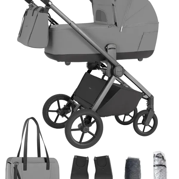 Carrello Ultra CRL-6527 – 2in1 Kombikinderwagen mit faltbarer Babywanne mit. Zubehörpaket in Silk Grey – Ansicht 1