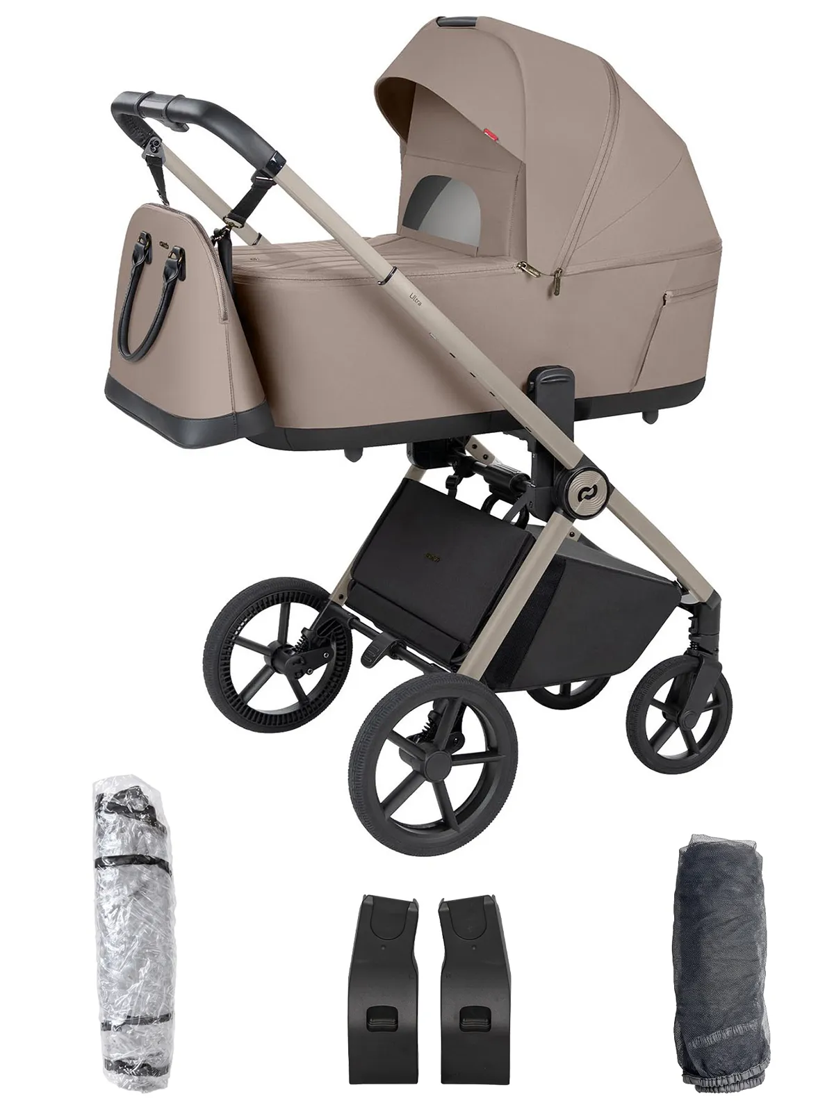 Carrello Ultra F CRL-6557 – 2in1 Kombikinderwagen mit faltbarer Babywanne mit. Zubehörpaket in Vintage Beige – Ansicht 1