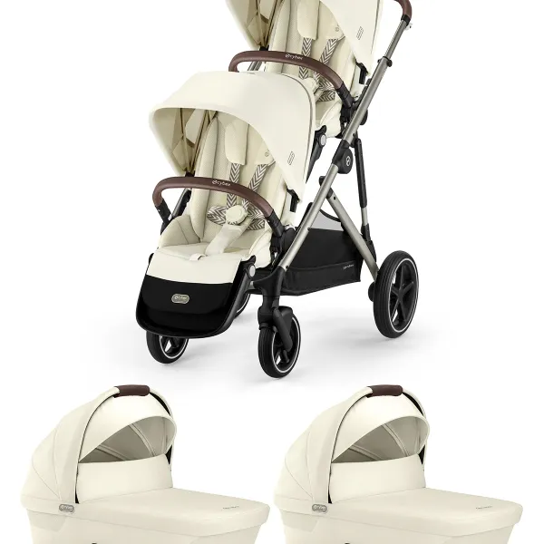 Cybex Gazelle S – Zwillingskinderwagen 2-in-1-Set in Seashell Beige – Ansicht 1