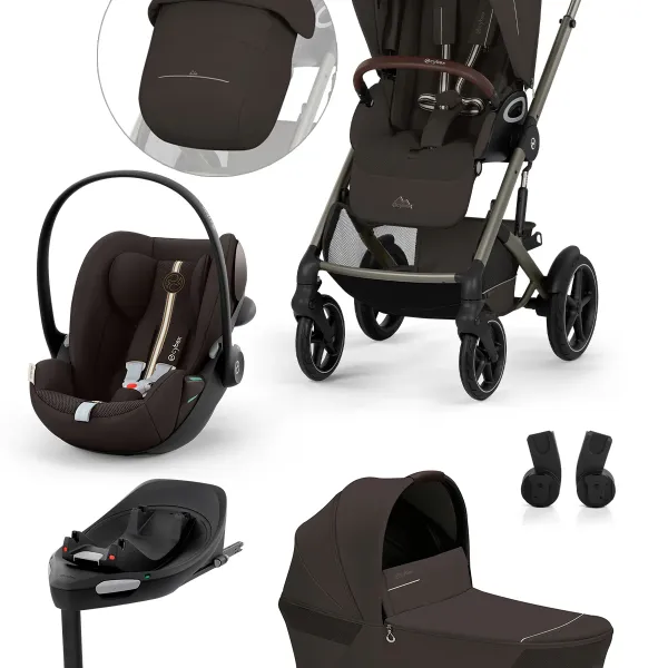Cybex Talos S Lux mit Fold Cot 4-in-1-Komplettset Kinderwagen mit. Cloud G3 i-Size Plus Babyschale und Base G3 in Chocolate Brown – Ansicht 1