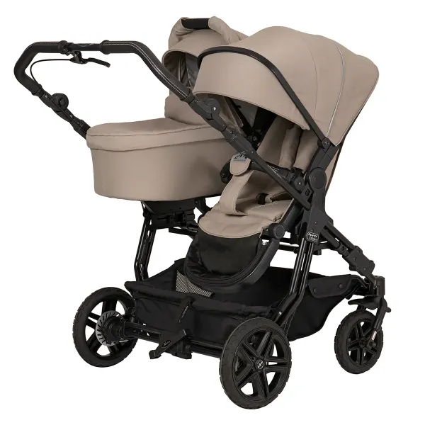 Hartan Two Select Outdoor – Geschwisterkinderwagen mit Handbremse in Sand – Ansicht 1