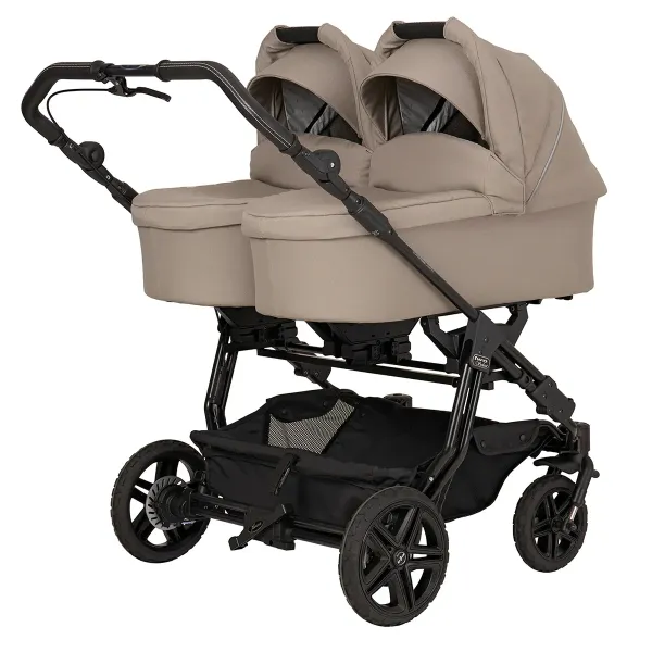 Hartan Two Select Outdoor – Zwillingskinderwagen 2in1 mit. 2 Sportsitze GTX und 2 Babywannen mit Handbremse in Sand – Ansicht 1