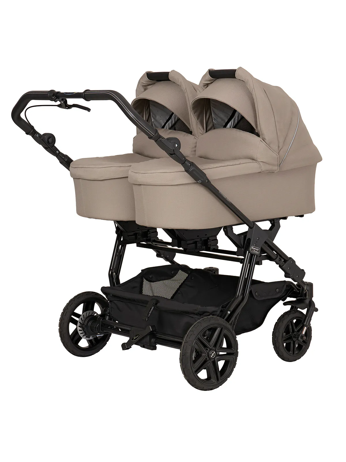 Hartan Two Select Outdoor – Zwillingskinderwagen 2in1 mit. 2 Sportsitze GTX und 2 Babywannen mit Handbremse in Sand – Ansicht 1