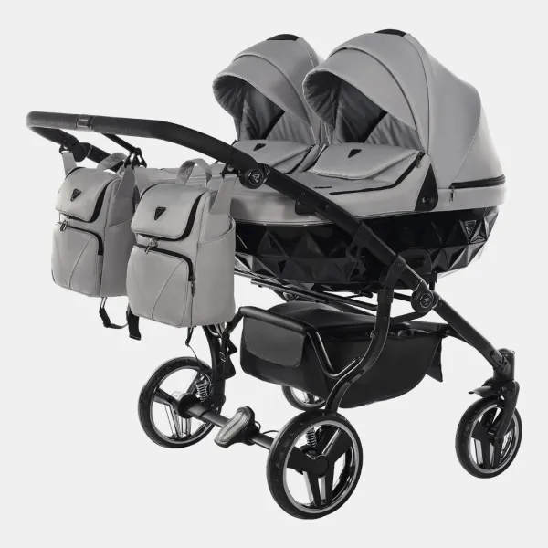 Junama Basic Duo V3 – Zwillings-Kinderwagen 2-in-1-Set mit. 2 Babywannen und 2 Sportsitze in Dark Grey – Ansicht 1
