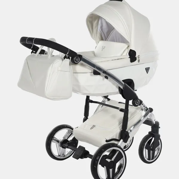 Junama Diamond – Fluo Individual V3 – Kombi-Kinderwagen – 2-in-1-Set – mit. Sportsitz und Babywanne in White/Silver – Ansicht 1