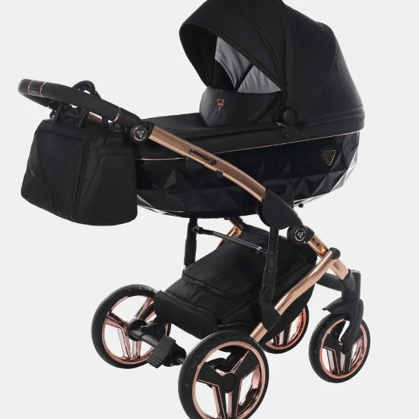 Junama Diamond S-Line V3 – Kombi-Kinderwagen 2-in-1-Set mit. Sportsitz und Babywanne – Black / in Rosegold – Ansicht 1