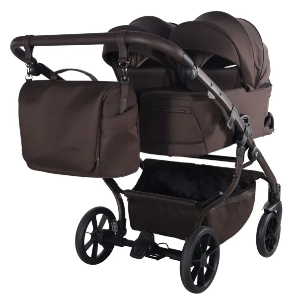 Junama Duo V4 – Zwillings-Kinderwagen 2-in-1-Set mit. 2 Babywannen und 2 Sportsitze in Chocolate – Ansicht 1