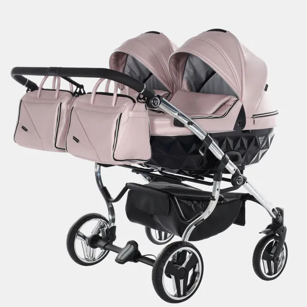 Junama Fluo Duo V3 – Zwillings-Kinderwagen 4-in-1-Set mit. 2 Babywannen, 2 Sportsitze, 2 Babyschalen Avionaut Cosmo 2.0 Smart und 2 Basisstationen Dock 2 in Pink / Silver – Ansicht 1