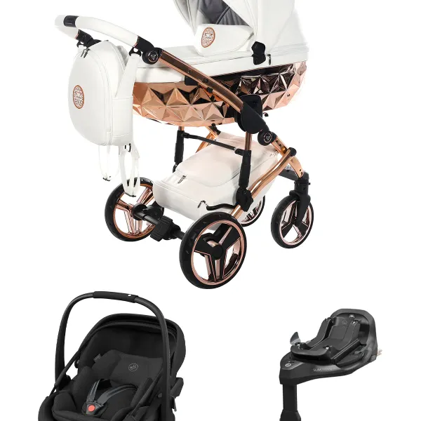 Junama Hand Craft 4-in-1-Komplettset Kinderwagen mit. Maxi-Cosi Coral Slide Pro und Familyfix Slide Pro in White/Copper – Ansicht 1