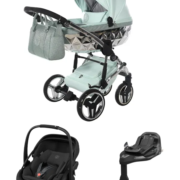 Junama Hand Craft Glitter 4-in-1-Komplettset Kinderwagen mit. Maxi-Cosi Coral Slide Pro und Familyfix Slide Pro in Mint – Ansicht 1