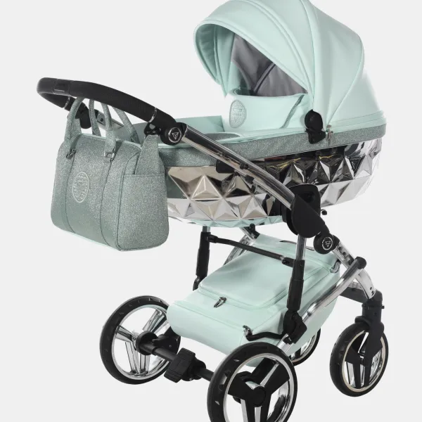 Junama Hand Craft Glitter – Kombi-Kinderwagen – 2-in-1-Set – mit. Sportaufsatz und Babywanne in Mint – Ansicht 1