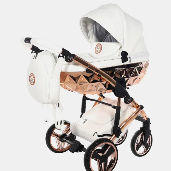 Junama Hand Craft Kombi-Kinderwagen – 4-in-1-Set mit. Babyschale Cosmo und Isofixbase in White/Copper – Ansicht 1