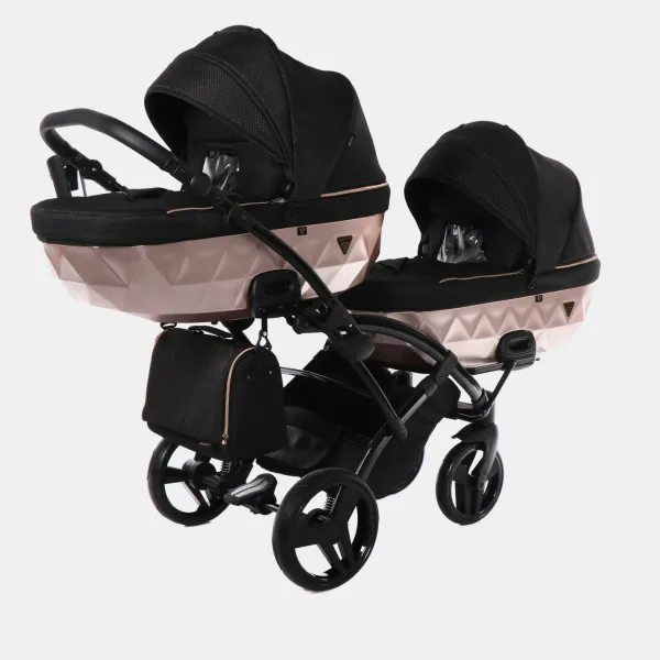 Junama Mirror Satin Duo Slim Schwarz – Rose Gold Zwillingskinderwagen – 2-in-1-Set in Set 2in1 – Ansicht 1