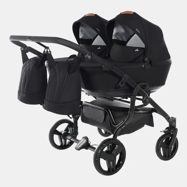 Junama Space Duo – Zwillings-Kinderwagen 2-in-1-Set mit. Sportsitz und Babywanne in Elegantes Schwarz – Ansicht 1