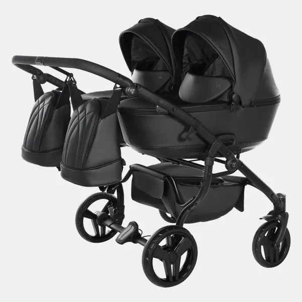 Junama Space Eco Duo – Zwillings-Kinderwagen 2-in-1-Set mit. Sportsitz und Babywanne in Schwarz – Ansicht 1