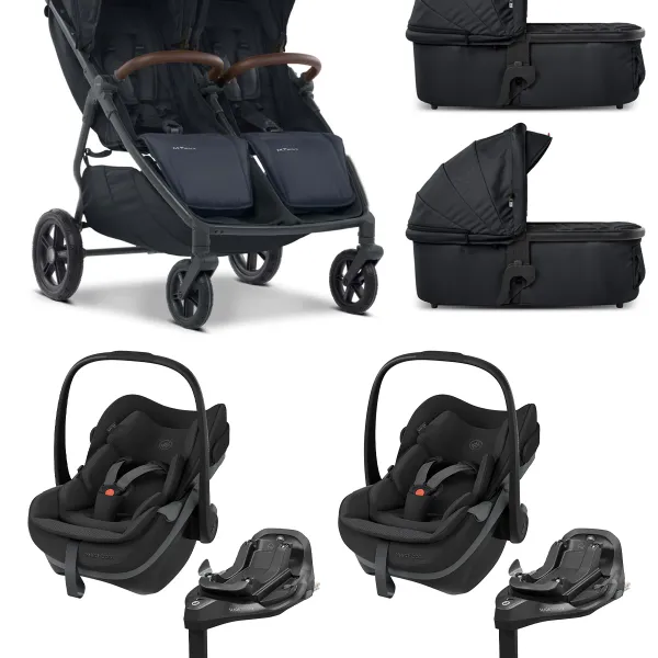 Mast M.Twin x – Zwillingskinderwagen Set 4-in-1 mit HP Wheels mit. Maxi-Cosi Pebble Slide Pro und FamilyFix Slide Pro in Dark Grey – Ansicht 1