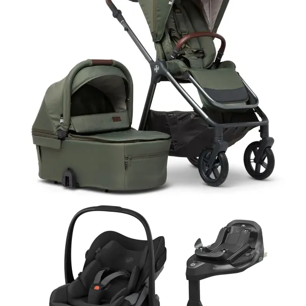 MAST Swiss Design M.5X 4-in-1-Komplettset Kinderwagen mit. Maxi-Cosi Pebble in Slide Pro und FamilyFix Slide Pro – Green – Ansicht 1