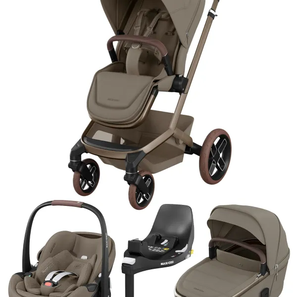 Maxi-Cosi Fame 4-in-1-Komplettset Kombi-Kinderwagen mit. Pebble 360 Pro 2 und Familyfix 360 in Oak Truffle/Twillic Truffle – Ansicht 1