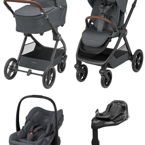 Maxi-Cosi Oxford Plus 4-in-1-Komplettset Kinderwagen mit. Pebble Slide Pro und Familyfix Slide Pro – Twillic in Graphite – Ansicht 1