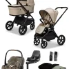 Moon Gio Fold 4-in-1-Komplettset Kombi-Kinderwagen mit. Maxi-Cosi Pebble 360 Pro 2, Familyfix 360 und Zubehör in Sand – Ansicht 1
