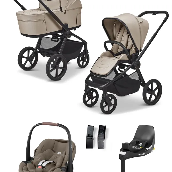 Moon Resea Fold 4-in-1-Komplettset Kombi-Kinderwagen mit. Maxi-Cosi Pebble 360 Pro 2, Familyfix 360 und Zubehör in Sand – Ansicht 1
