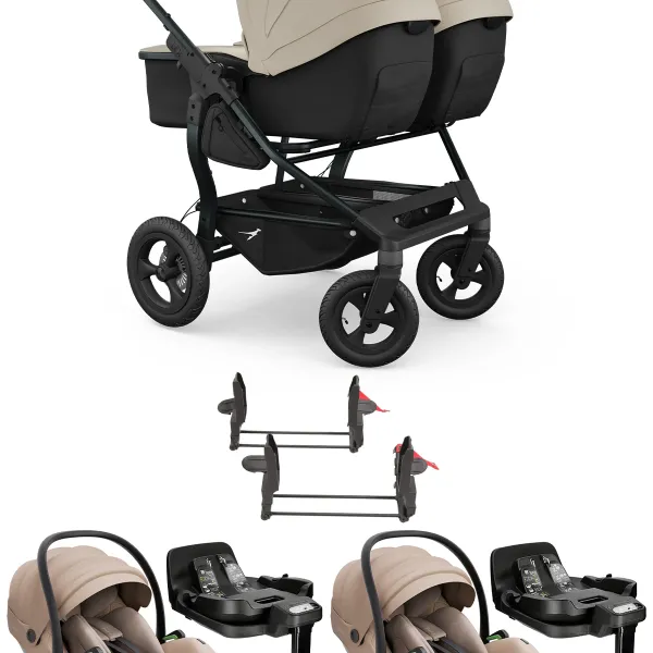 TFK Duo Kombi 4-in-1-Komplettset Zwillingskinderwagen mit. Avionaut Pixel 3 und IQ Orbit in Sand – Ansicht 1