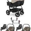 TFK Duo Kombi 4-in-1-Komplettset Zwillingskinderwagen mit. Maxi-Cosi Pebble 360 Pro 2 und FamilyFix 360 in Sand – Ansicht 1