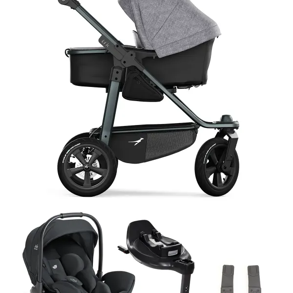 TFK Mono 3 4-in-1-Komplettset – Kombikinderwagen – Luftreifen mit. Joie I-Level Pro, i-Base Encore und Zubehör in Premium Grey – Ansicht 1