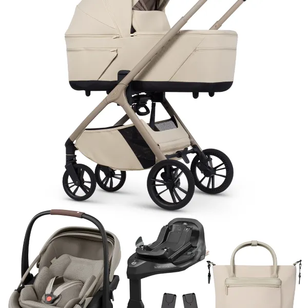 Venicci Tila 4-in-1-Komplettset Kombi-Kinderwagen mit. Maxi-Cosi Coral Slide Pro und FamilyFix Slide Pro in Sabbia – Ansicht 1