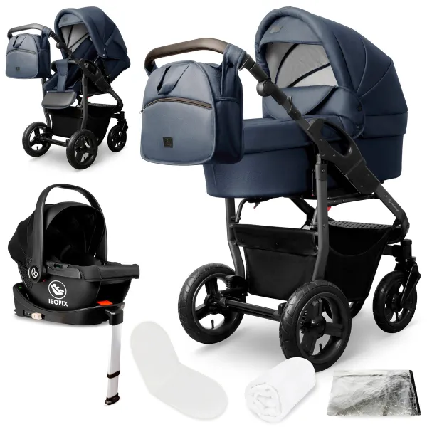 Bergsteiger Kinderwagen Capri mit Babyschale und Isofix-Station – für vielseitige Familienmobilität in blau, Gestell anthrazit – Ansicht 1