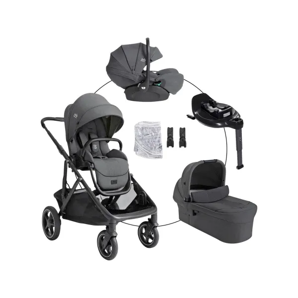 Joie Kombikinderwagen Versiti Travel-Set mit Babyschale i-Level Pro und Isofix-Basis i-Base Encore – für flexible Wege ab der Babyzeit in ebony – Ansicht 1