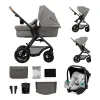 Kinderkraft Kombikinderwagen MOOV 2 Air Trio-Set mit Babyschale MINK PRO – für flexible Wege ab der Babyzeit in light grey – Ansicht 1