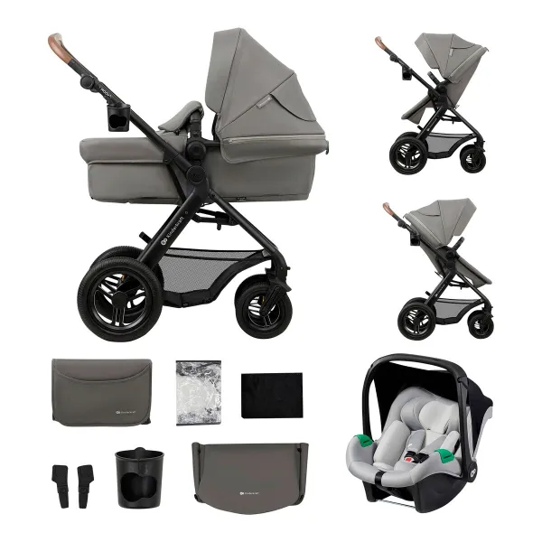 Kinderkraft Kombikinderwagen MOOV 2 Air Trio-Set mit Babyschale MINK PRO – für flexible Wege ab der Babyzeit in light grey – Ansicht 1