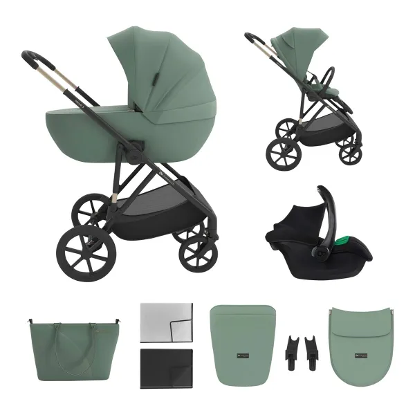 Kinderkraft Kombikinderwagen Trio-Set PRIME 3 3in1 mit Babyschale MINK PRO 2 – für Alltag und Familienausflüge in dark green – Ansicht 1