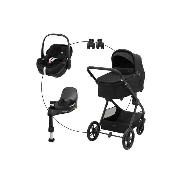Maxi-Cosi Kombikinderwagen Oxford+ mit Babyschale Pebble 360 Pro 2 und Isofix-Basis FamilyFix 360 – für flexible Wege ab der Babyzeit in twillic black – Ansicht 1