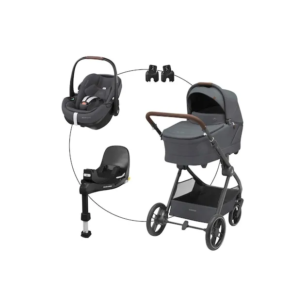Maxi-Cosi Kombikinderwagen Oxford+ Travel-Set mit Babyschale Pebble 360 Pro 2 und Isofix-Basis FamilyFix 360 Pro – für flexible Wege ab der Babyzeit in twillic graphite – Ansicht 1