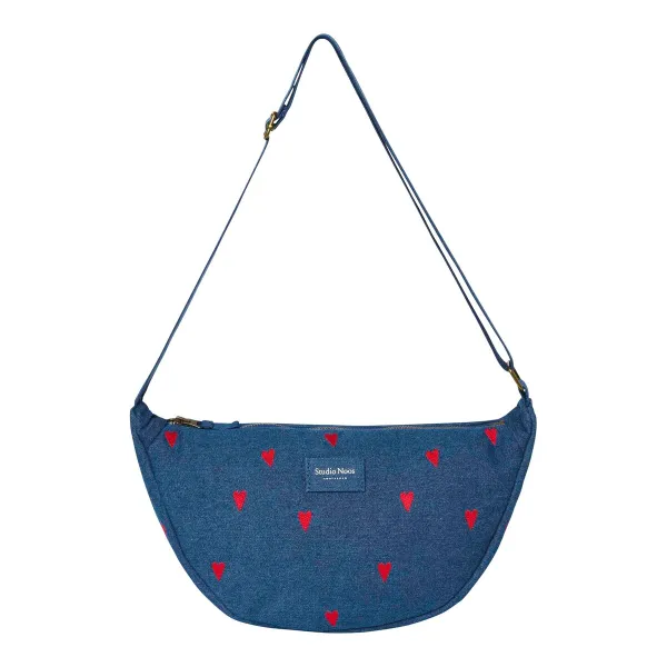 Studio Noos Bauchtasche Denim – für griffbereite Kleinigkeiten unterwegs in Denim rote Herzen – Ansicht 1