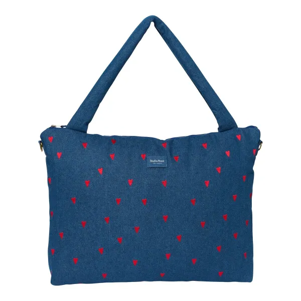 Studio Noos Wickeltasche Denim – für wichtigen Stauraum im Familienalltag in Denim rote Herzen – Ansicht 1